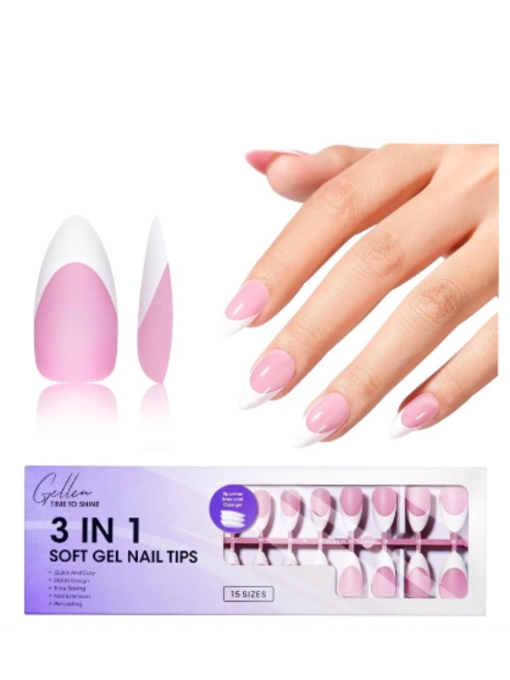 Gellen 150 Pink And White French Tip Medium Almond Press On Nails
